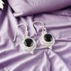 Black Onyx Gemstone 925 Sterling Silver Jewelry Handmade Earrings 1.43" For Gift EE-117-19