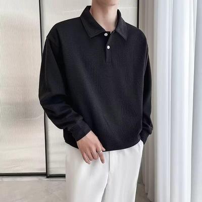 Camisola Masculina Outono/Inverno 2023 com Lapela Waffle - Top Moderno, Versátil, de Manga Comprida