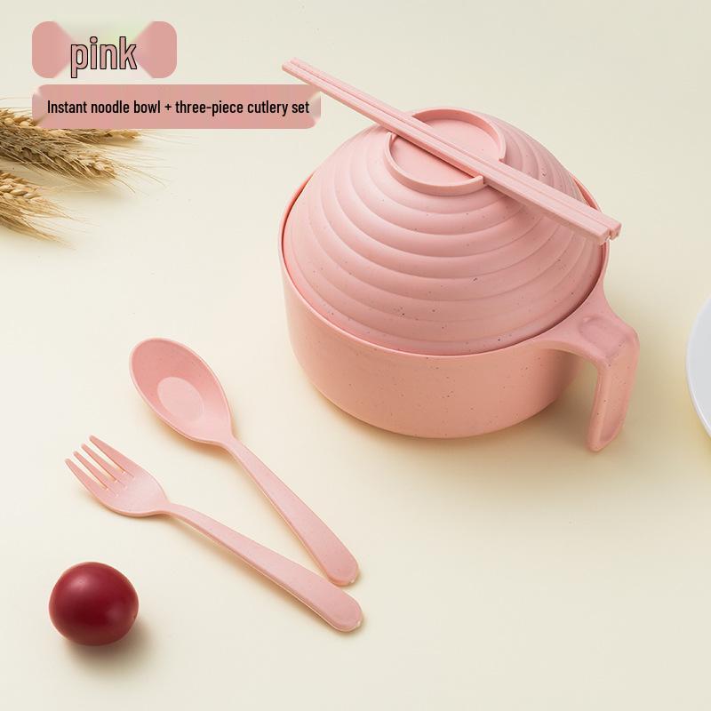 

Large Wheat Straw Instant Noodle Bowl Set with Lid, Handle, Fork, Spoon, and Chopsticks – Ideal for Dorms and Homes 5-piece Bag Set