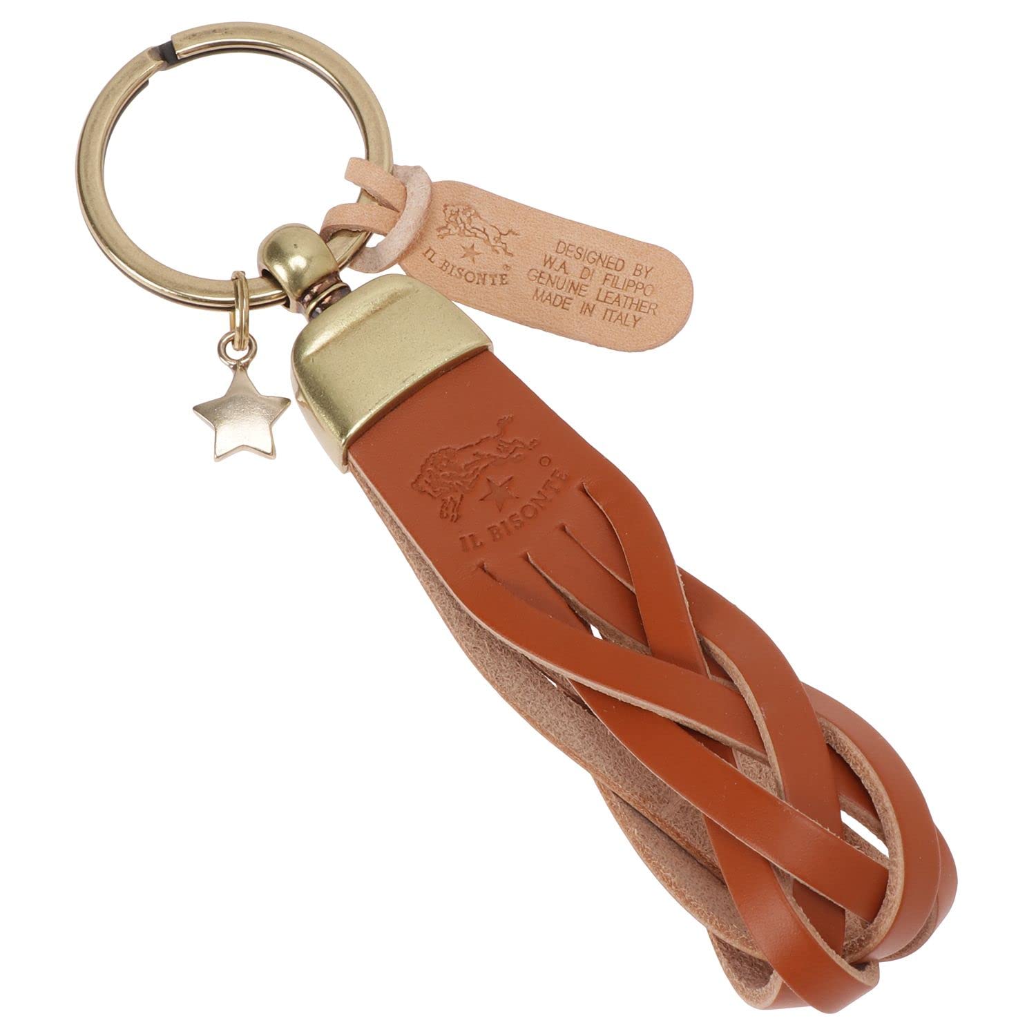 IL BISONTE Плетеный кожаный ремешок со звездой-ключом SKH040 PG0001 CA101B Шарм, Кольцо, Карамель, Якинуме, [Б/У]