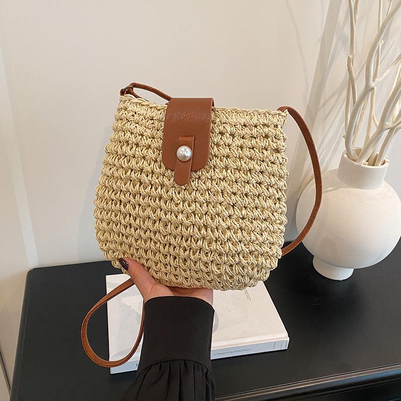 2025 New Summer Women's Woven Crochet Tote Bag Beach Vacation Shoulder Bag Lightweight Cotton Linen Boho Hollow Out Purse