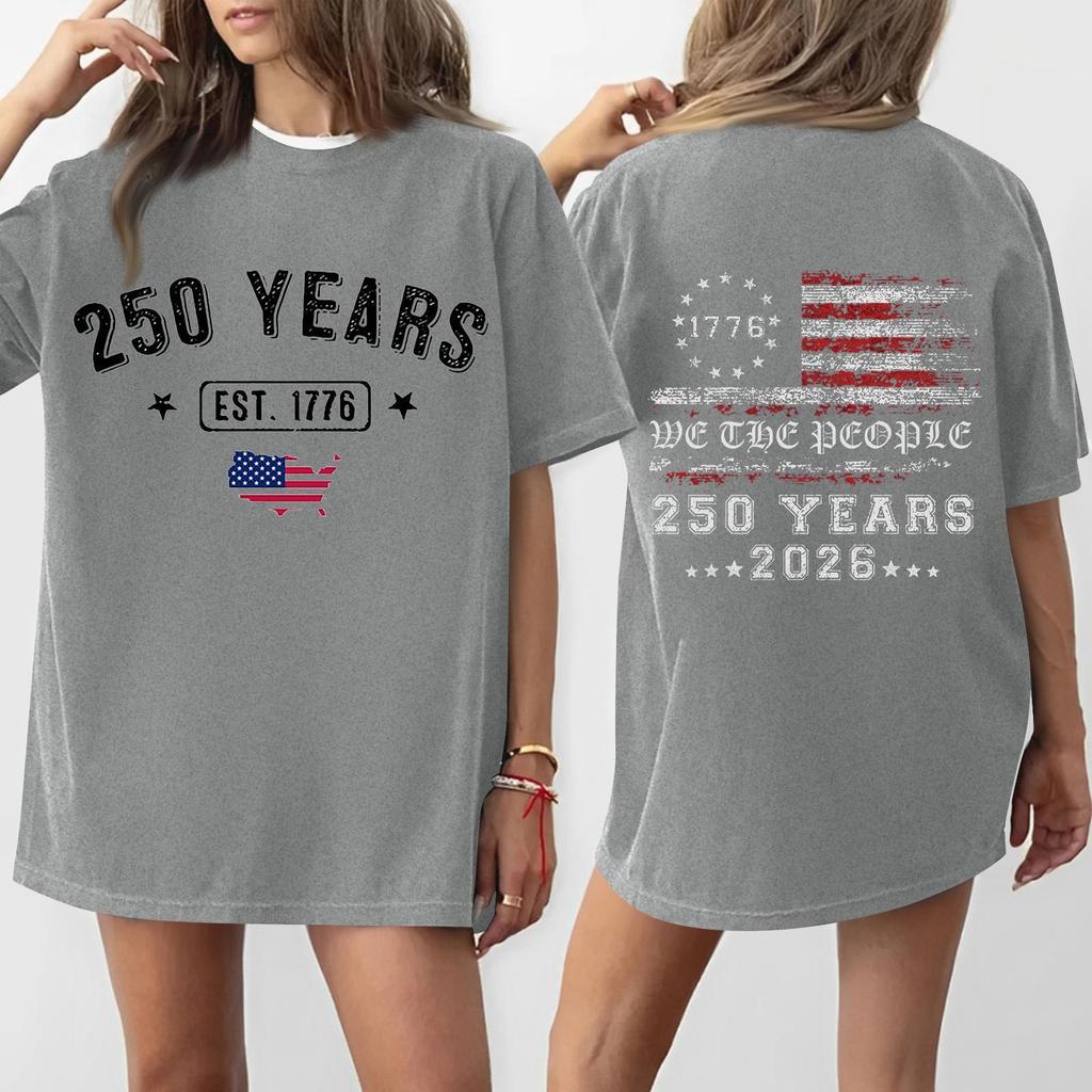 Women's Casual Independence Day 250 Anniversary Printed T-shirt Round Neck Pullover Short Sleeve Top