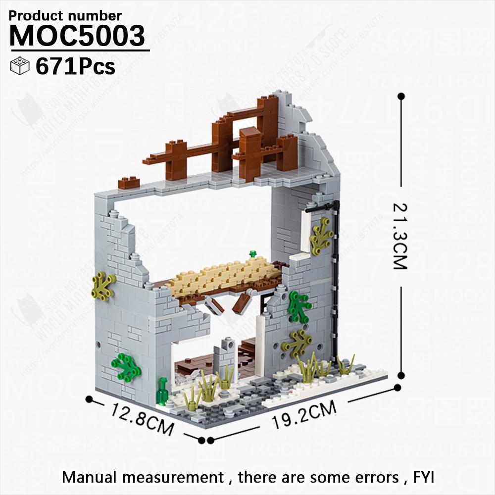 MOOXI Military WW2 Battlefield Ruin Damaged House Model MOC Bricks DIY Assembled Building Blocks Toys For Childrens Adults Gifts