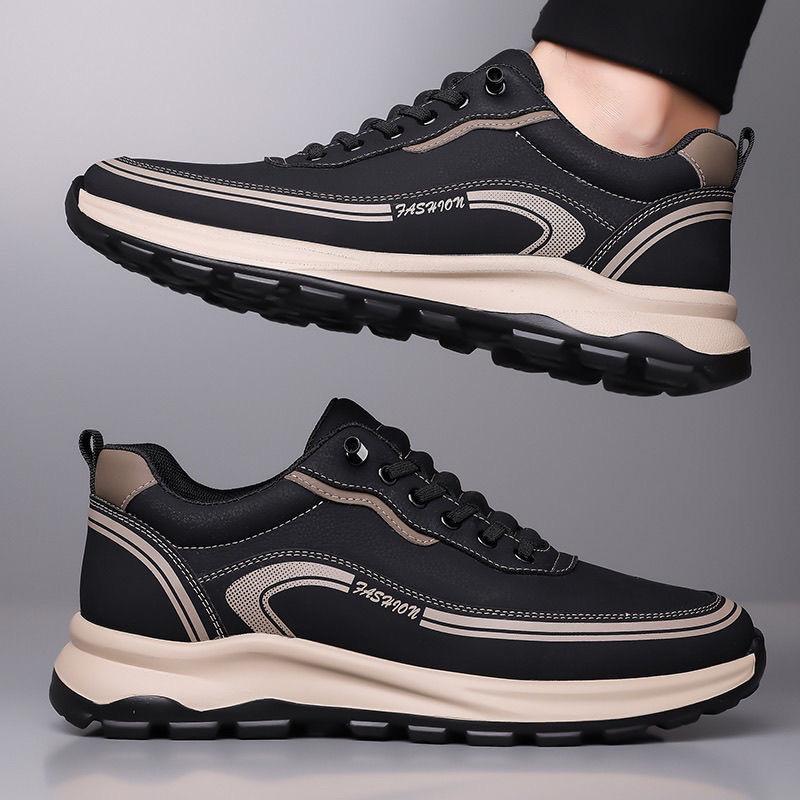 Nowe uniwersalne buty sportowe na cztery pory roku skórzana powierzchnia wodoodporne i odporne na zabrudzenia buty do biegania gruba podeszwa podwyższające męskie buty casualowe
