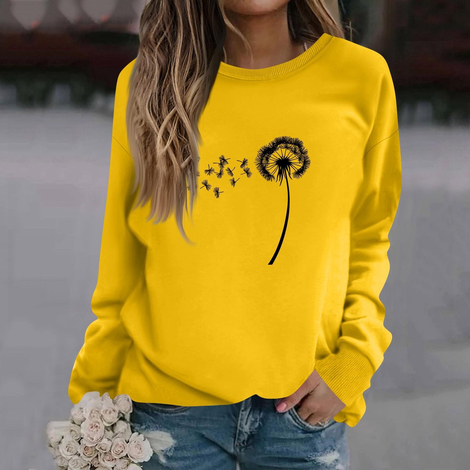 

Женская модная повседневная толстовка с длинным рукавом и круглым вырезом с принтом XL жёлтый