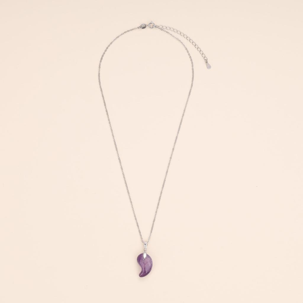 [KOAI] Amethyst Silver Magatama Birthstone Necklace for Women