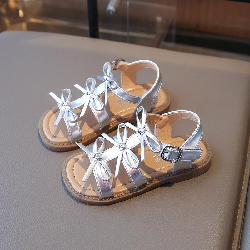 

Children s Summer Shoes Korean Style Girls Bowknot Fashion High-Top Roman Sandals Toddler Baby Shoes Versatile New Model 26 серебряный