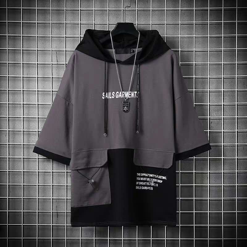 

Men s Trendy Hooded Summer T-Shirt - Loose Fit Short-Sleeved S