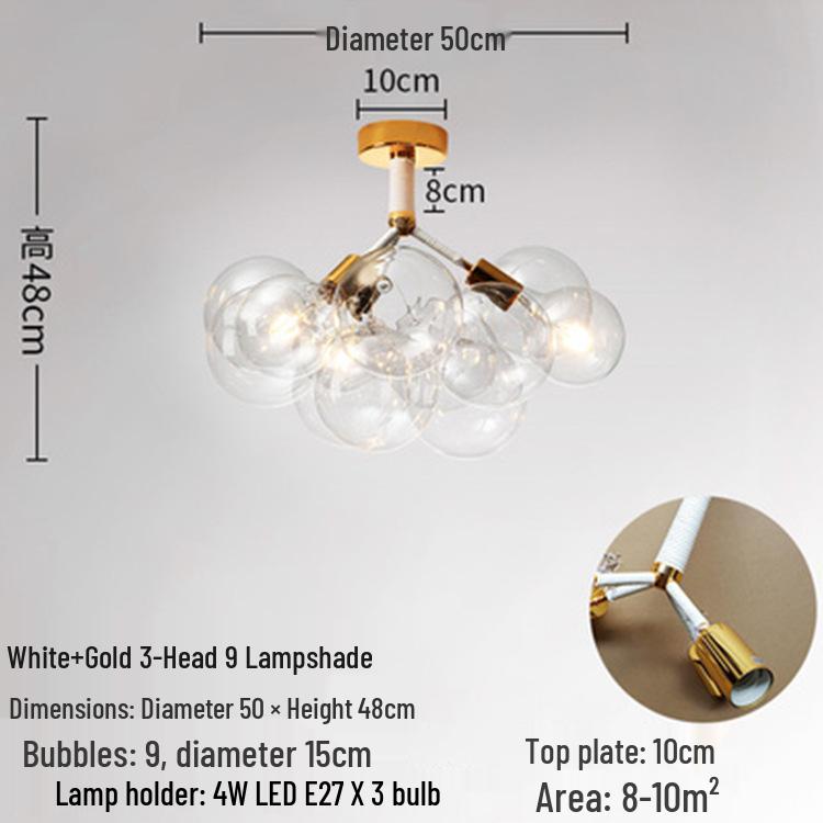 Nordic Romantic Bubble Lamp - Creative Glass Pendant for Children's Room, Living Room, or Restaurant.