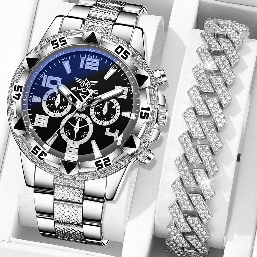 Men's Watch Blu-ray Glass Quartz Watch Classic Watch False Three-eye Digital Alloy Watch