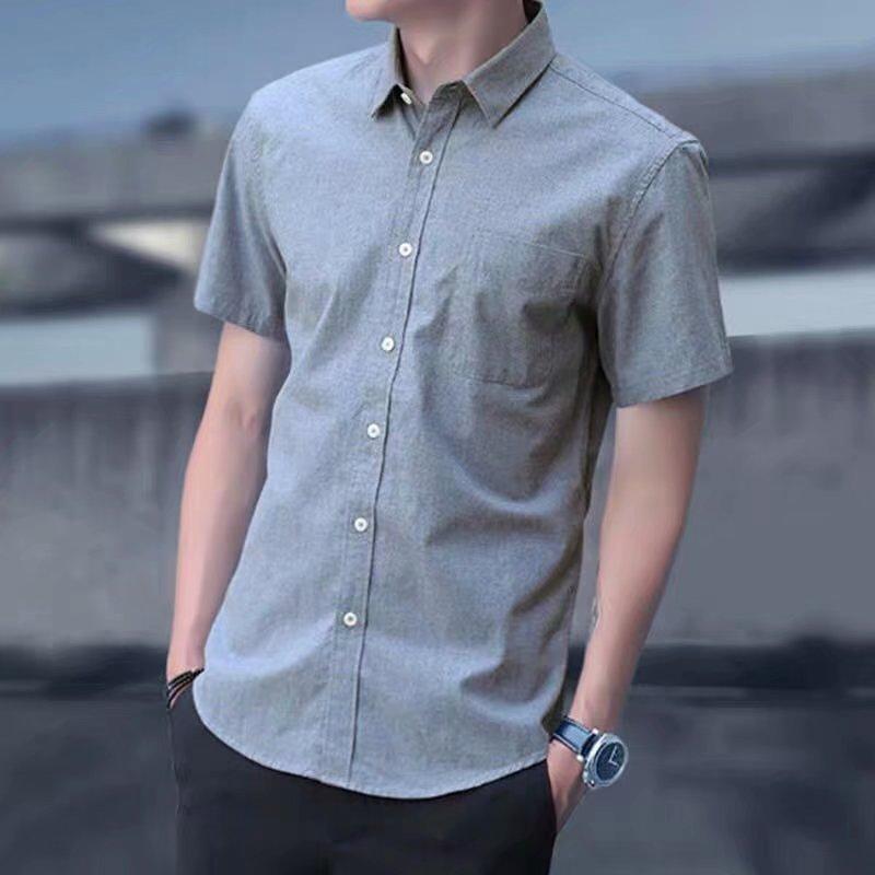 New Men's Long Sleeve Shirt Men's Oxford Spinning Casual Shirt, Men's Slim Korean Solid Color Shirt