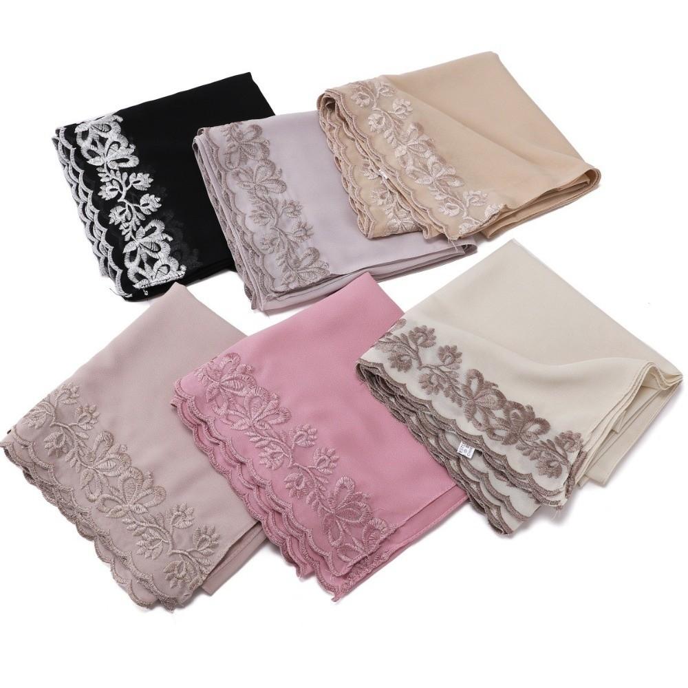 Chiffon Embroider Scarf Elegant Headscarf Shawl Versatile Ramadan Shawl Women Headwear