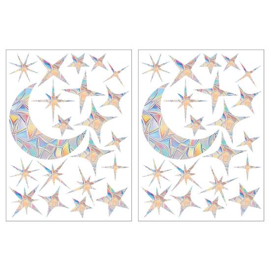 2 Sheets Rainbow Window Clings to Prevent Bird Strikes Decorative Prism Static Decals Butterfly Flower Heart Star Moon Shape Anti-Collision Stickers