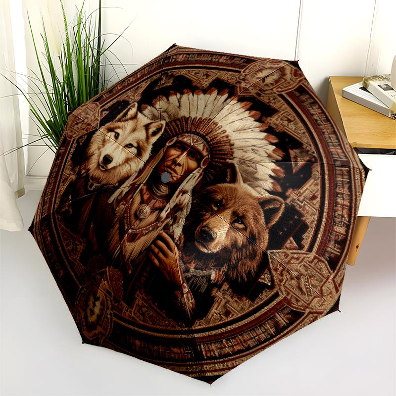 Sacred Animals pattern, automatic folding umbrella, portable and foldable design, 8 ribs, a Christmas or birthday gift.