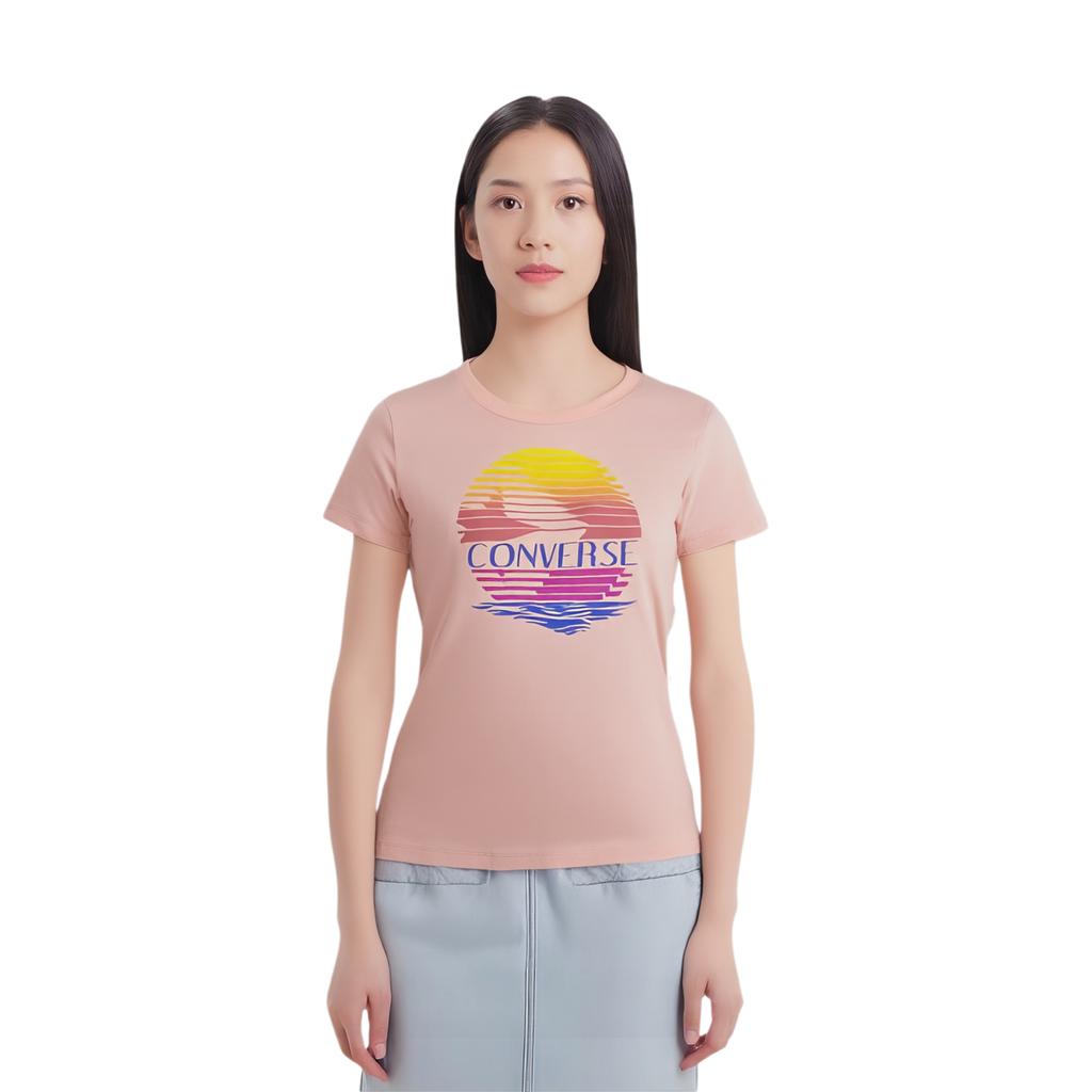 Converse T Shirts Women's Pink Crew Neck Moderate Straight Fit 10017094-A05