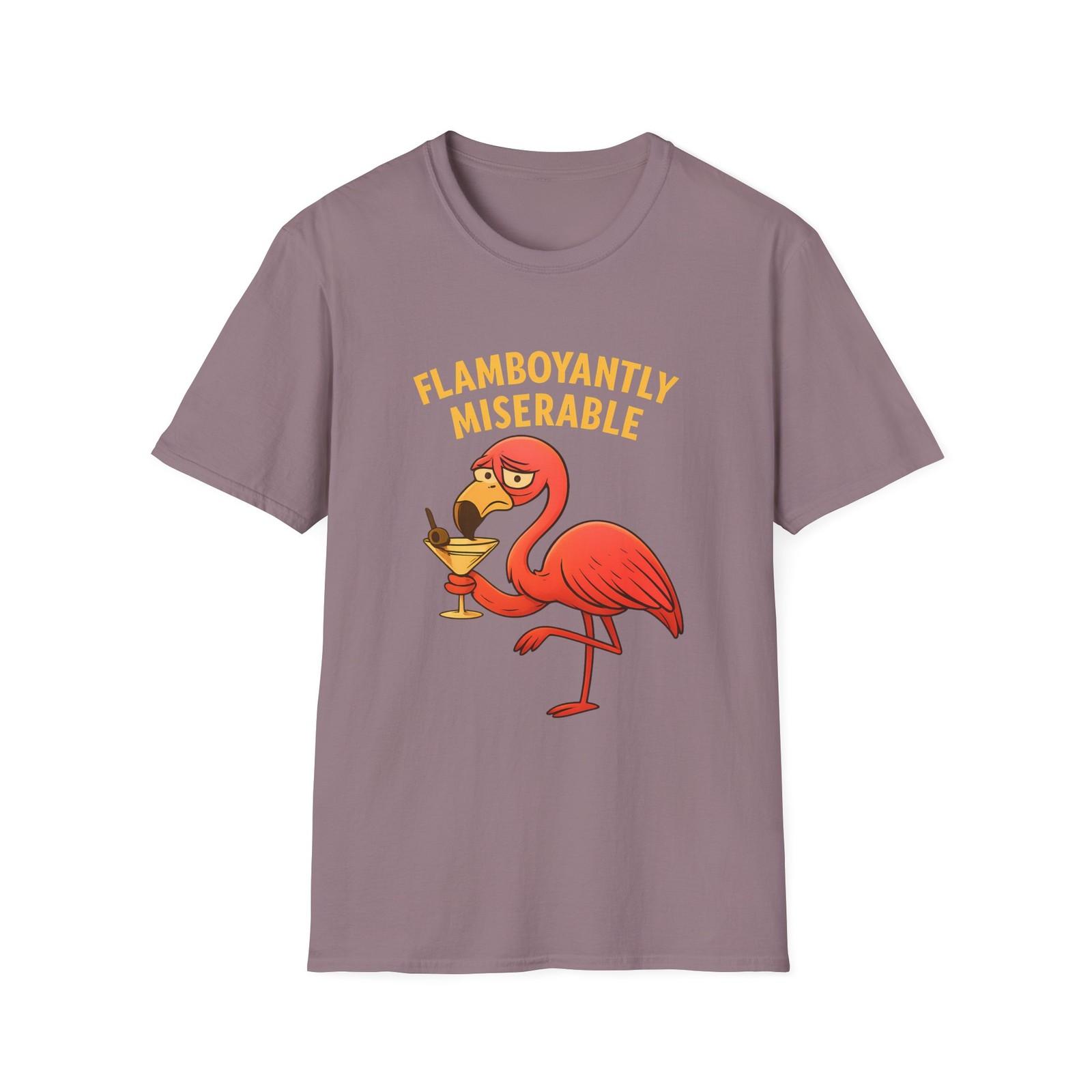 Unisex Softstyle Sad Flamingo Martini T-Shirt Mens Womens Tees Top – Funny “Flamboyantly Miserable” S