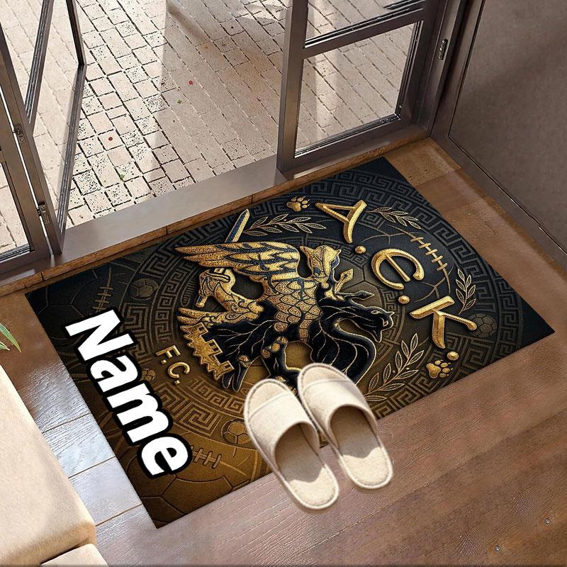 Custom Name Personalized AEK Athens FC Print Carpet, Versatile Home Decor Rug, for Playroom, Apartment, Balcony, Entryway, Hallway Gift