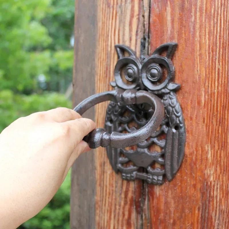 Door Knocker Cast Iron OWL Decorative Doorknocker Wrought Iron Door Handle Latch Antique Gate Ornate Bird Home Office