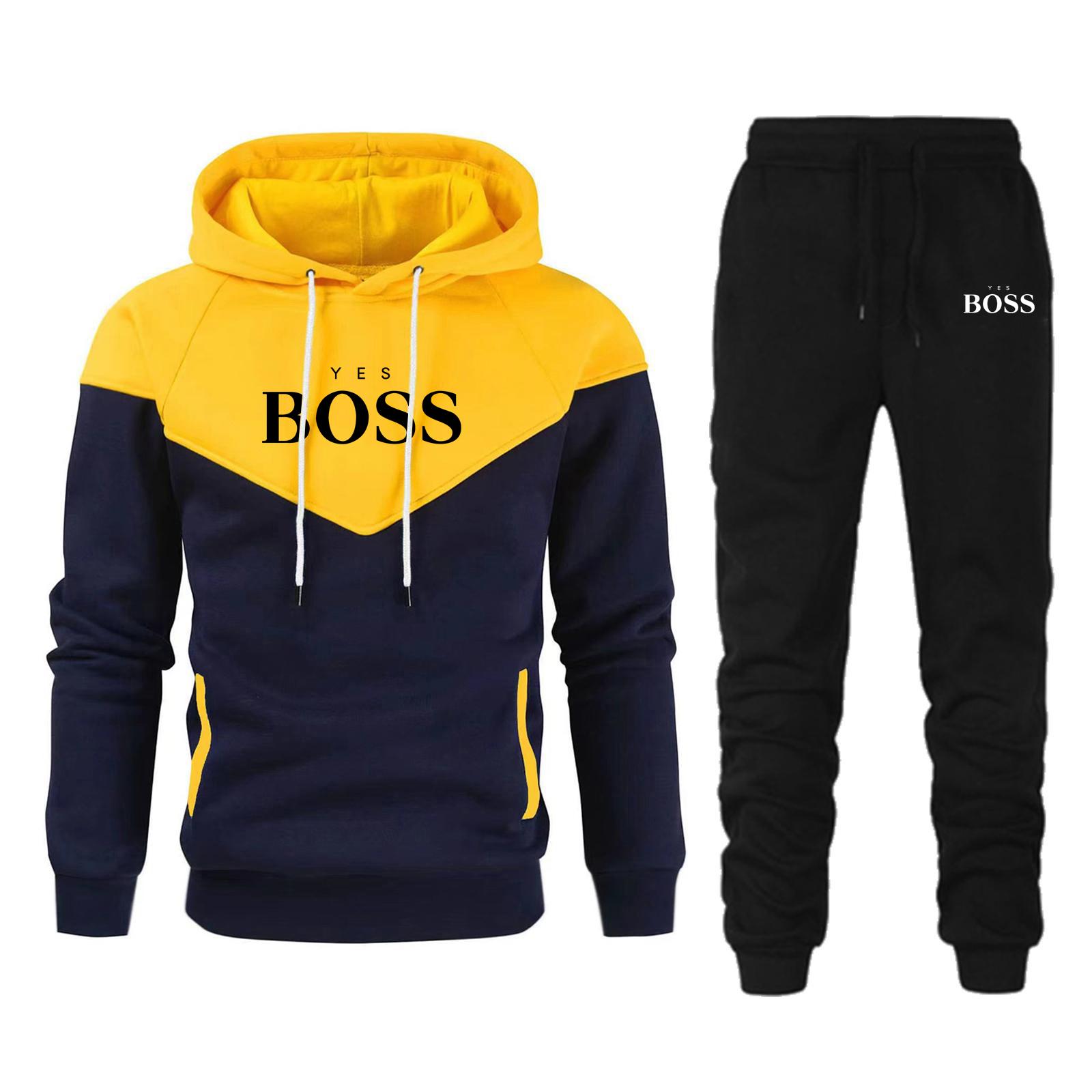 

Осень 2024 года, новые желтые спортивные костюмы, мужские повседневные плюшевые теплые толстовки с капюшоном, фирменный комплект из 2 предметов, соответствующий цвету 3XL