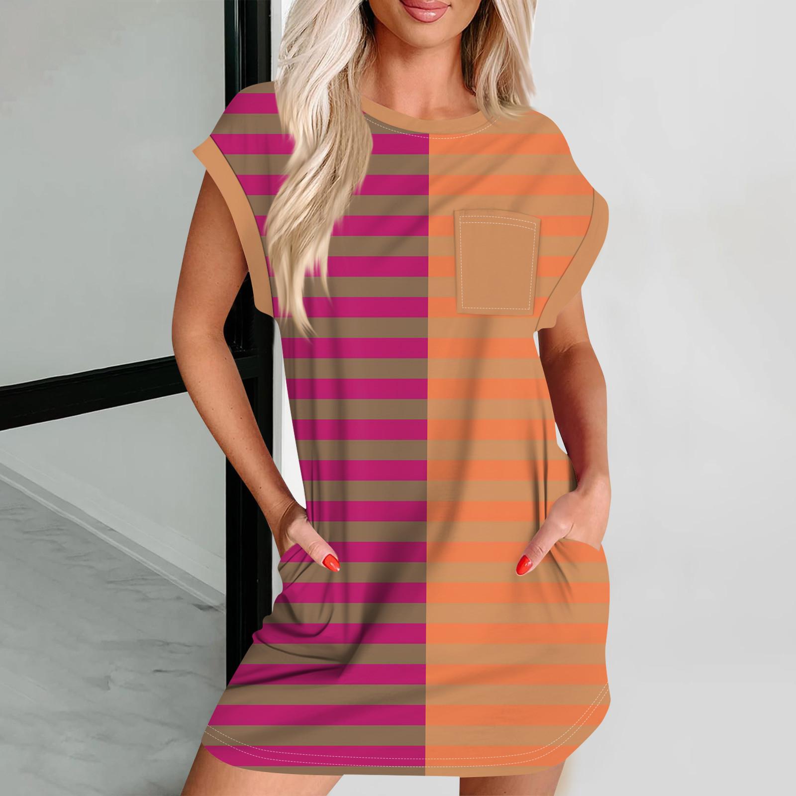 

Женское повседневное летнее платье с круглым вырезом и коротким рукавом, футболка, платье, карман S оранжевый
