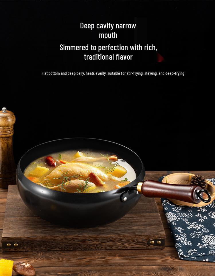 Large-Bellied Mini Wok: Flat-Bottomed Non-Coated Non-Stick Iron Pot for Stir-Frying