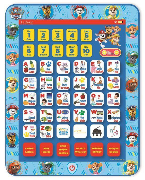 To-språklig pedagogisk nettbrett Paw Patrol (EN/FR)