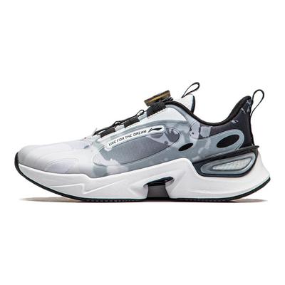 Li Ning Kids Qiang Yue Comfortable Versatile Shock Absorbing Durable Low Top Running Shoes Kids Running Shoes Black White YKCU026-5