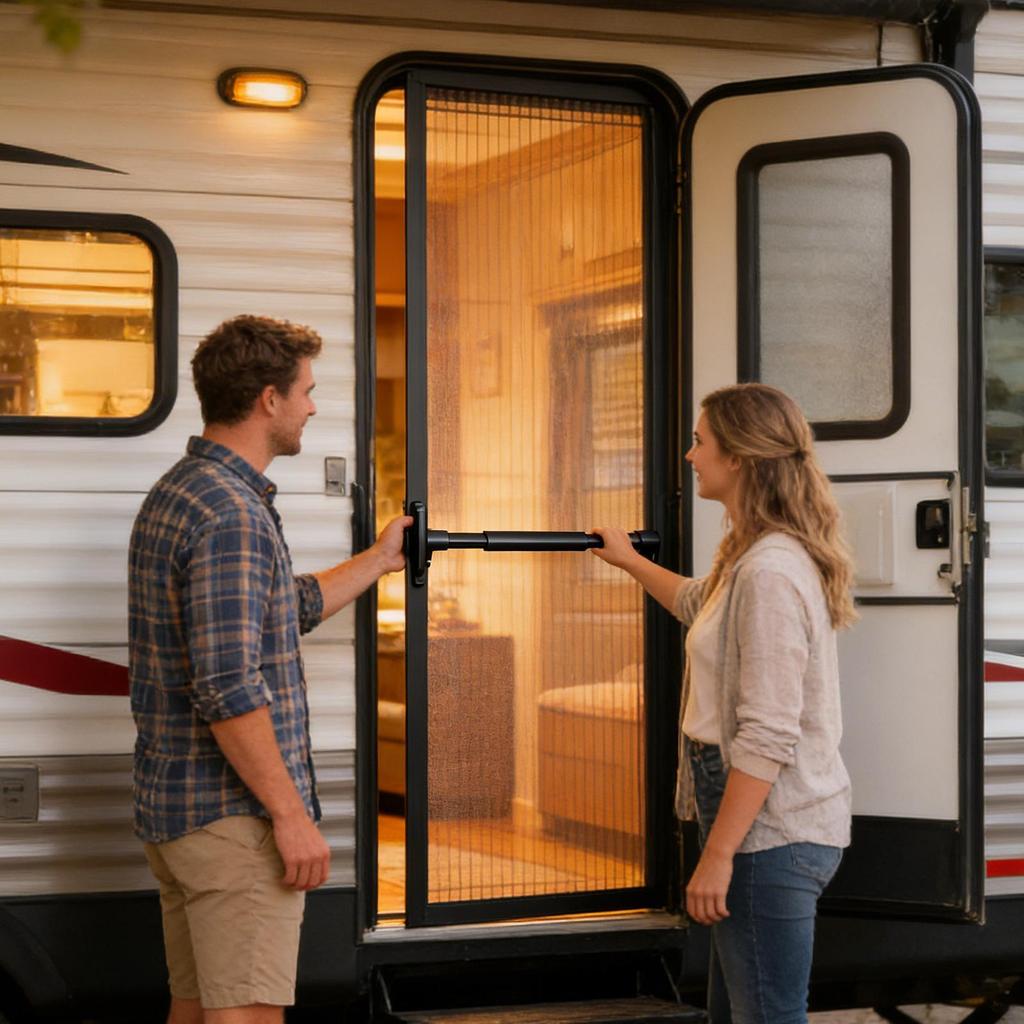 RV Screen Door Bar Adjustable Heavy Duty Push Crossbar Screen Door Grab Bar for Trailer Travel Easy Exit Assist Pull Grip