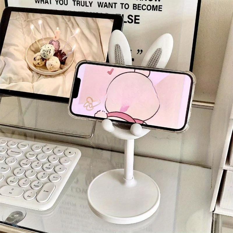 Flexible Adjustable Cartoon Rabbit Phone & Tablet Stand with Telescopic Desktop Holder, ABS Material, for Home & Office Use