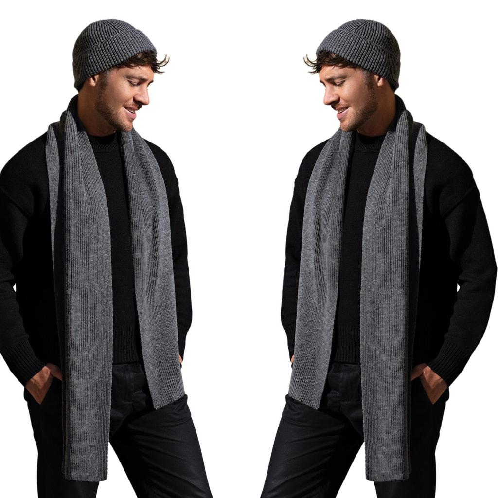 Karol Graphite Men' Set - Docker Jacket and Scarf, Ribbed Knit