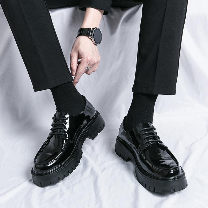 Men s British Style Patent Leather Loafers - Formal Slip-On Shoes with Thick Sole 43