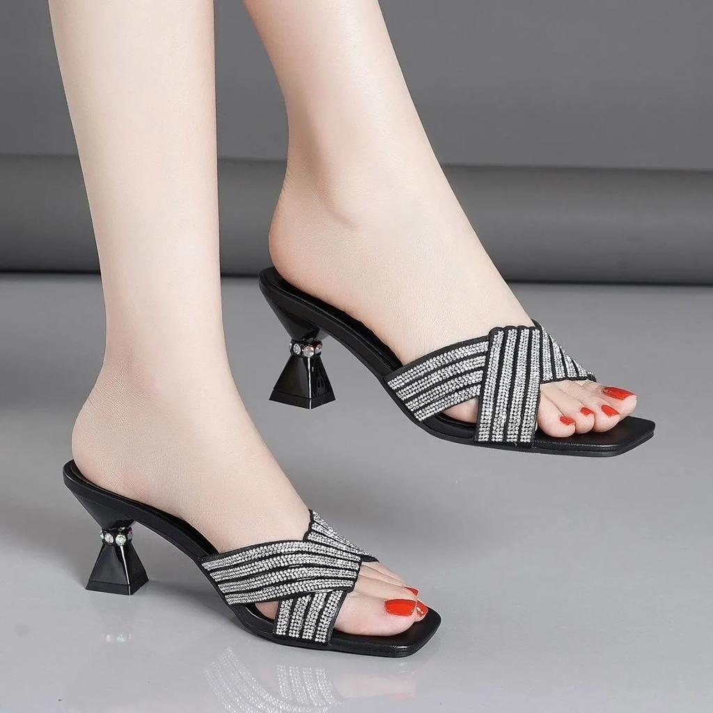  Sandalias Femininas Women Fashin Black Crystal High Quality Peep Toe High Heel Shoes Lady Cool Comfort Sandals Ab596