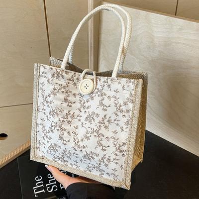 Summer French Floral Hand-held Bento Bag Japanese Girl Cloth Bag Versatile Ins Work Commuter Handbag