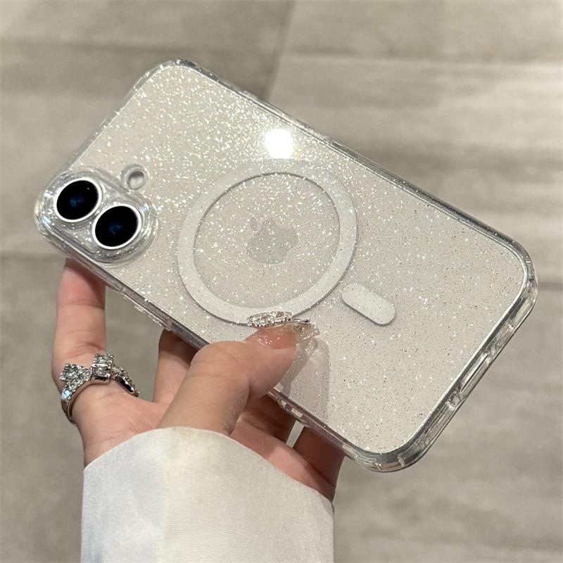 

Luxury Glitter Magsafe Transparent Case For iPhone 11 12 13 14 15 16 Pro Max Plus Magnetic Wireless Charge Shockproof Soft Cover For iPhone 14 Pro