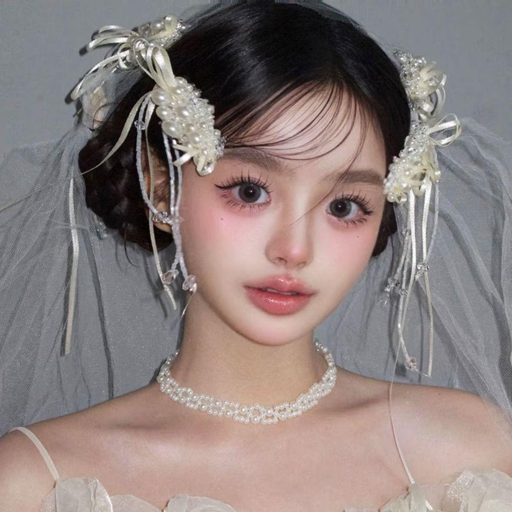 1 Pair Stylish Bridal Hair Clip Pearl Beads Wedding Headdress Fairy Bride Hairpin Bride Accessories