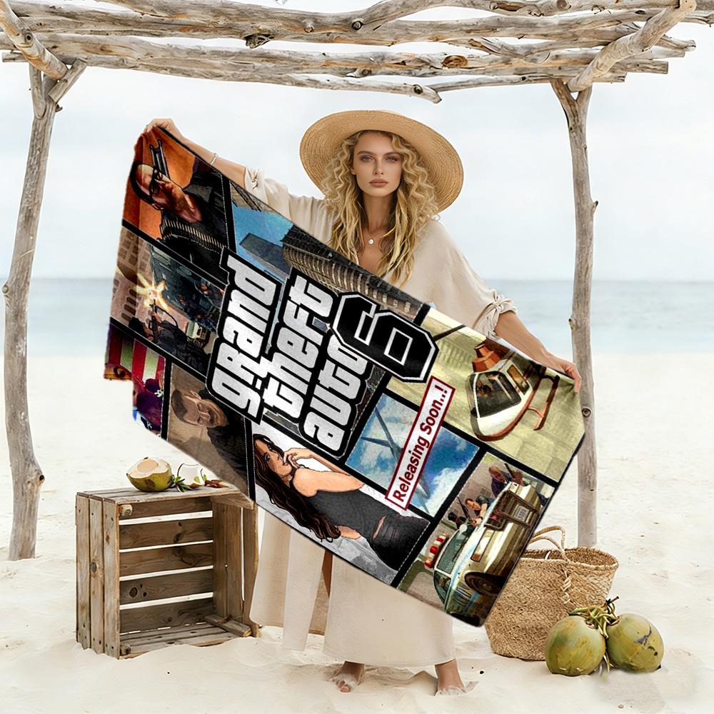Grand Theft Auto Beach Towel High Absorbency Quick-Dry Comfortable Lightweight Perfect for Traveling Yoga Camping and Swimming