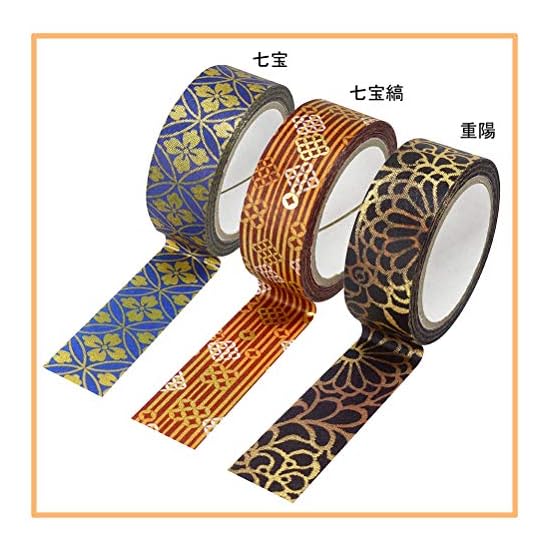 Kamiiso Sansho Made in Japan Washi Masking Tape, kimono-bi 3-Roll Set (Choyo, Shippo-jima, Shippo), 
