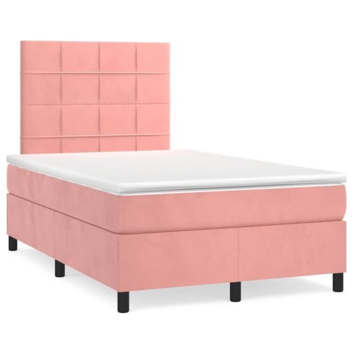3143018 vidaXL Lit à sommier tapissier avec matelas Rose 120x200 cm Velours