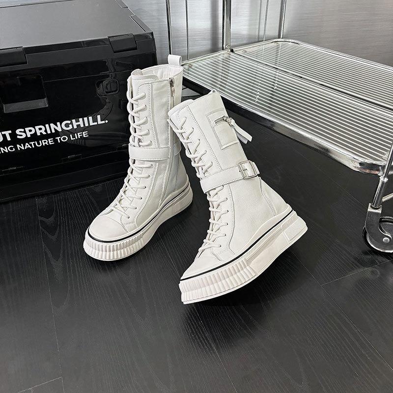Leather Martin Boots Women's Spring and Autumn New Medium Tube Thick-soled Skinny Boots Breathable Versatile Women's Boots