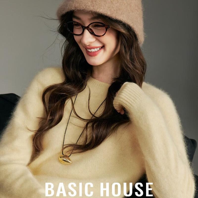 Basic House Women's Wool-Blend Crewneck Knit Sweater