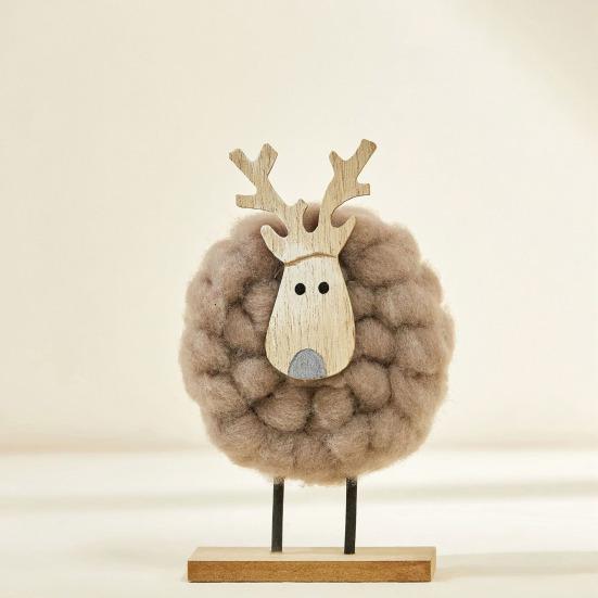 Yousheng Christmas Tabletop Decoration Plush Wool Felt Reindeer Santa Tree Figurine with Wooden Base for Winter Tiered Tray Mantel Decor