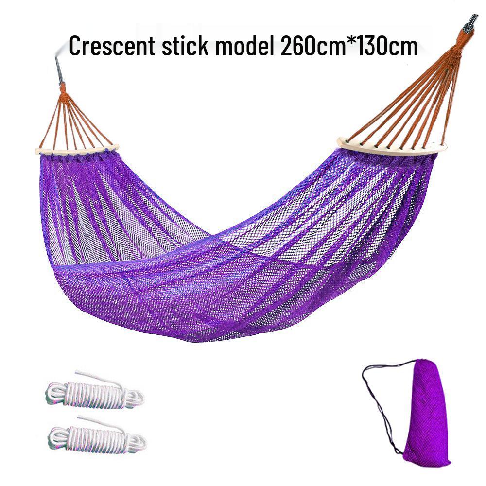 Outdoor Ice Silk Mesh Hammock with Curved Stick - Anti-Rollover Swing for Camping & Travel
