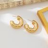 Gold C-Shaped Round Hoop Earrings with Bright Surface, French Light Luxury, High-End Stainless Steel