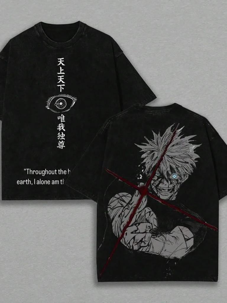 Neues Top Heißblütiger Anime Gojo Vintage Oversize T-Shirt Säuregewaschen Jujutsu Kaisen Herren Damen Baumwolle Harajuku Lässiges T-Shirt