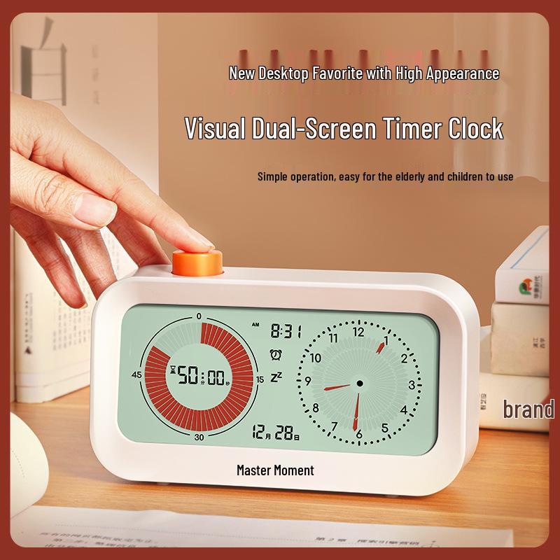 Dual Screen Timer & Alarm Clock with Countdown and Self-Discipline Visual Aid for Desktops