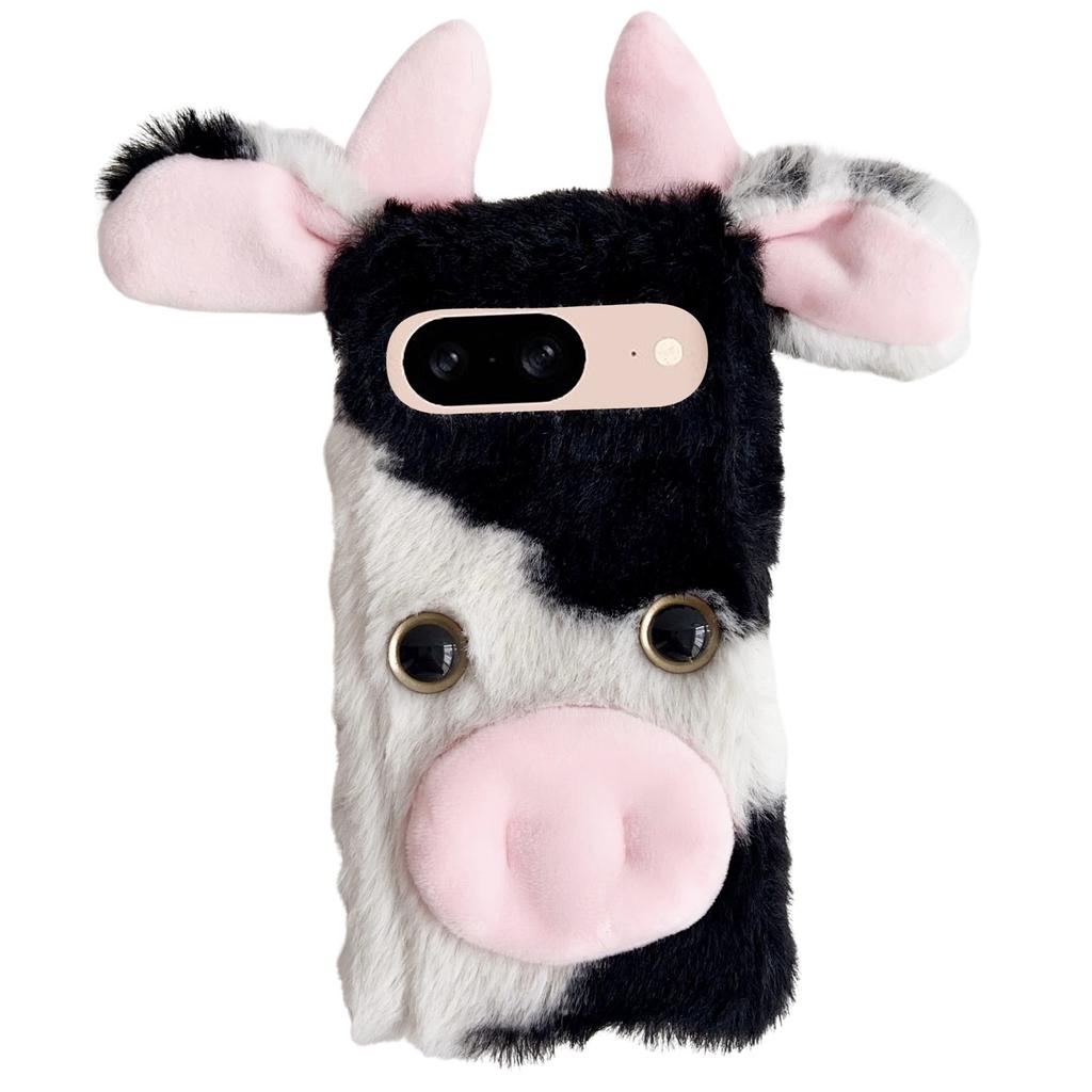 For Google Pixel 9/9 Pro Fluffy Cows Ear Cover Shockproof TPU Phone Case