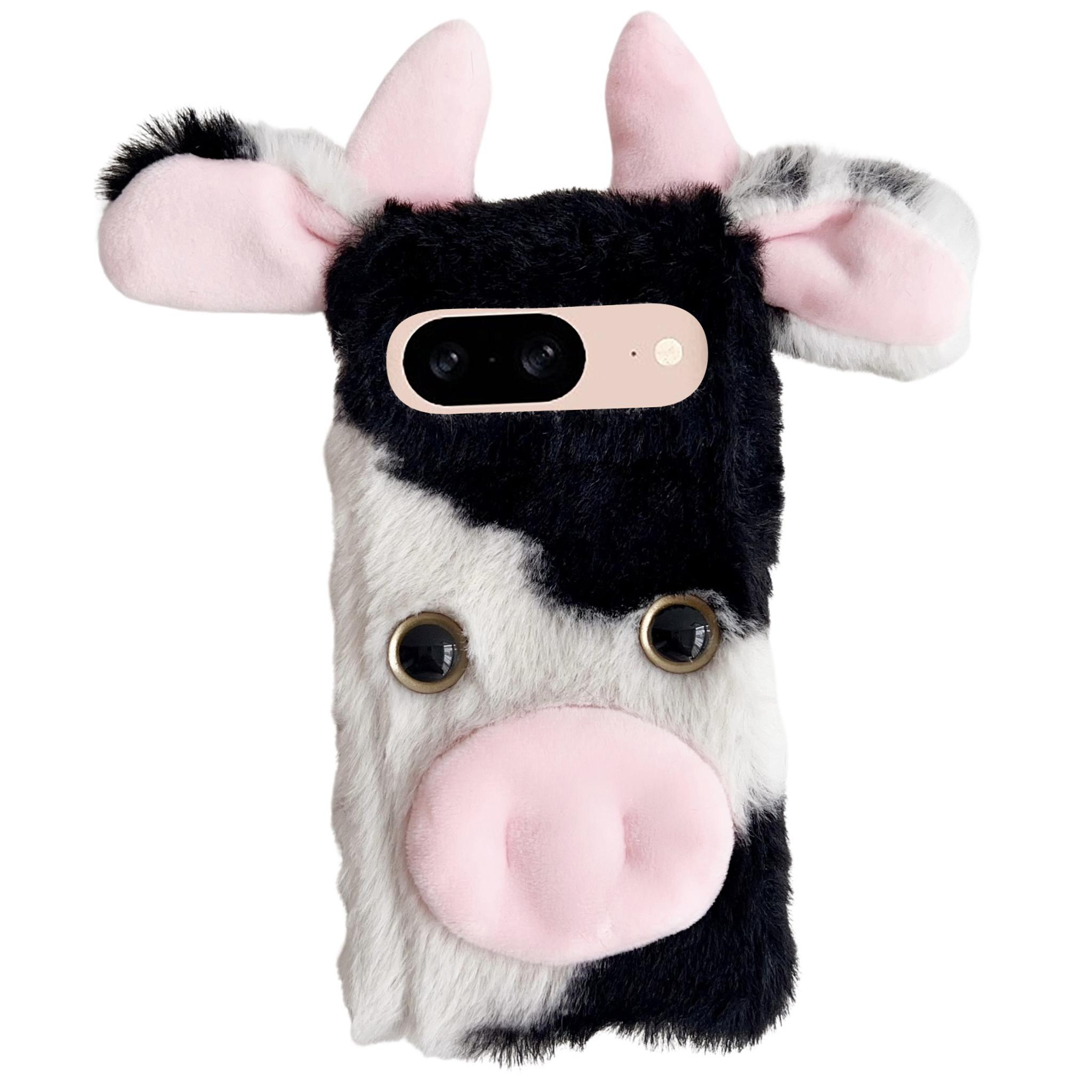 

For Google Pixel 9/9 Pro Fluffy Cows Ear Cover Shockproof TPU Phone Case Black