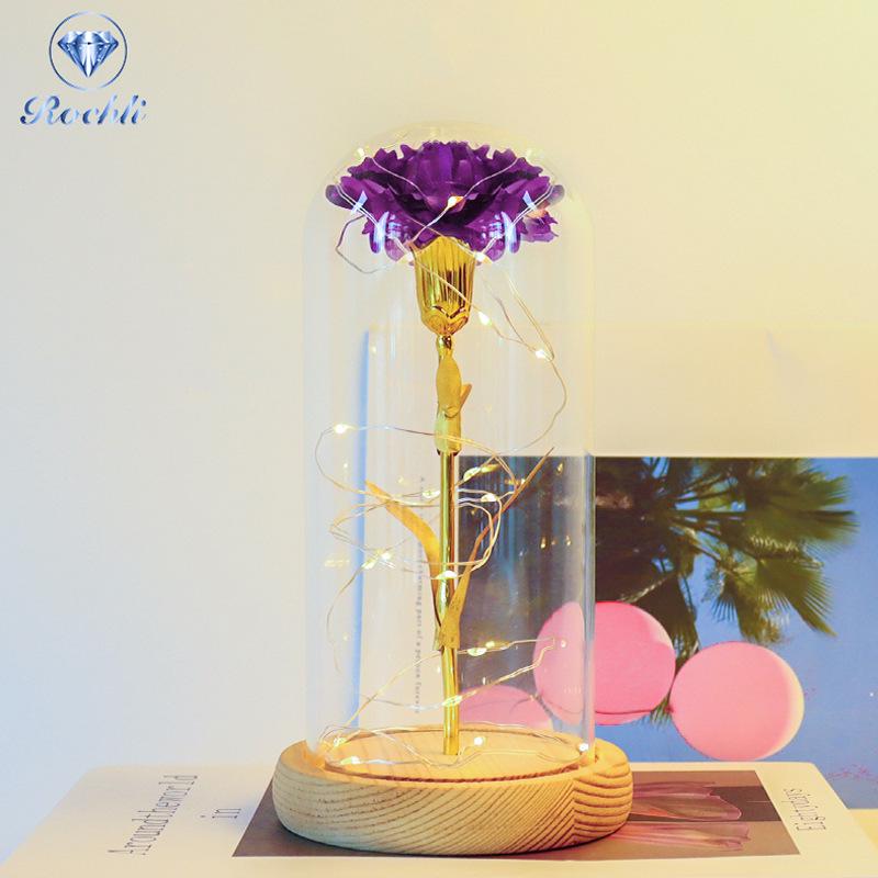 Gold Foil Rose Eternal Flower Glass Cover Gift for Valentine's Day, Christmas, New Year