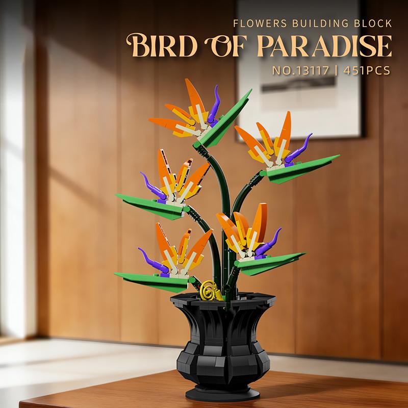 451Pcs Bonsai Bird Of Paradise Flower Building Blocks Toys Set, Creative Home Decor Flower Assembly Toy, Girl'S Birthday Gift
