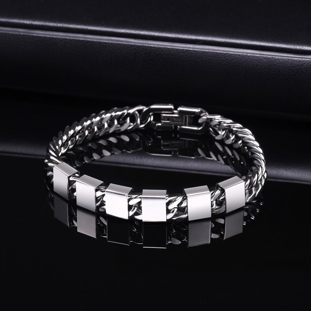 Vnox Custom 2-6 Name Beads Bracelets for Men, Never Fade Stainless Steel Cuban Chain Bracelets,Personalize Father's Day Gift Dad